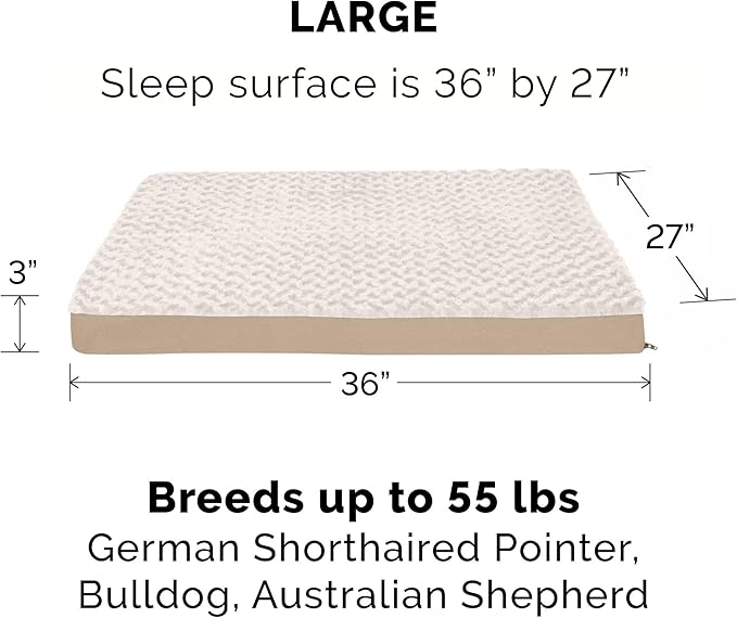 FurHaven Supportive Cooling Memory Foam Classic Mattress Dog Bed with Washable & Removable Cover - Plush Faux Fur/Suede Mattress - Cream, Dogs Up to 55 lbs - Large