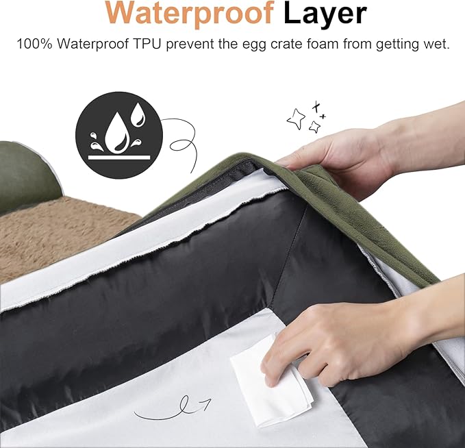 Small Dog Bed Orthopedic Washable: Beds Bolster Small Sized Dogs Cats Bed Egg Crate Foam Couch Sofa Waterproof with Removable Cover - Dark Green