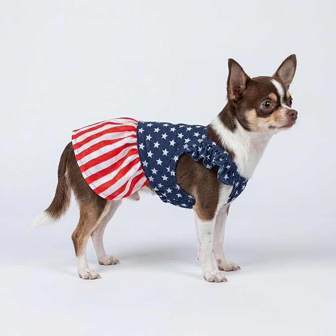 Fitwarm 4th of July Star Dog Dress, Patriotic Clothes for Small Dogs Girl, Festive Pet Outfit, Blue, Red, White, Small