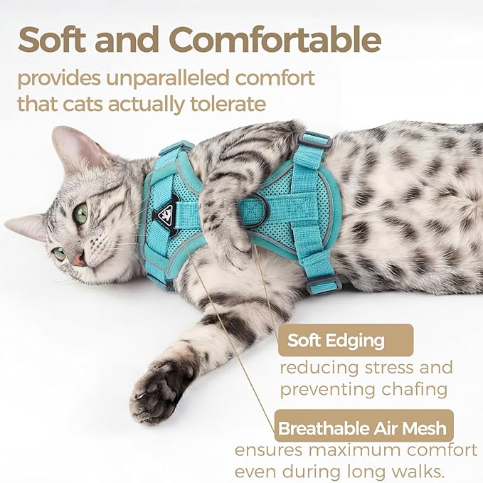 Cat Harness and Leash Set Escape Proof Tactical Extra Large Kitten Harness Emotional Support Cat Vest, Turquoise, XXL