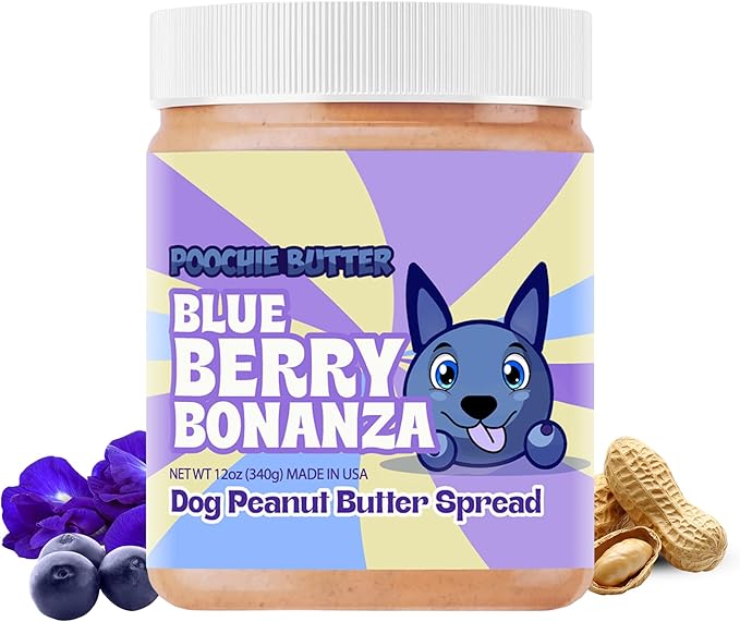 Blueberry Dog Peanut Butter - Made in USA, Creamy Spread for Lick Mats & Food Toppers - Dry Roasted Peanuts Non-GMO No Sugar Added Dog Treats | 12 oz (Pack of 2)