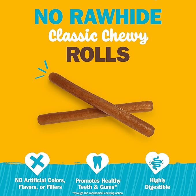 Cadet Chewalicious Classic Chewy Rolls with Real Peanut Butter, Rawhide-Free Healthy Dog Chews, Limited-Ingredient & Long-Lasting Chew Treats for Dogs, Peanut Butter Flavor, 10 Count
