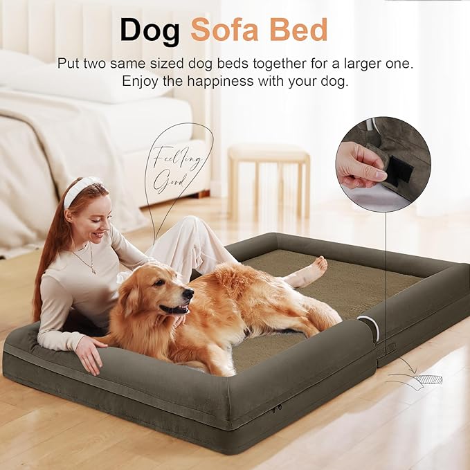 Large Dog Bed Orthopedic Washable: Beds Bolster XL Bed Large Big Dogs Egg Crate Foam Couch Sofa Waterproof with Removable Cover - Brown