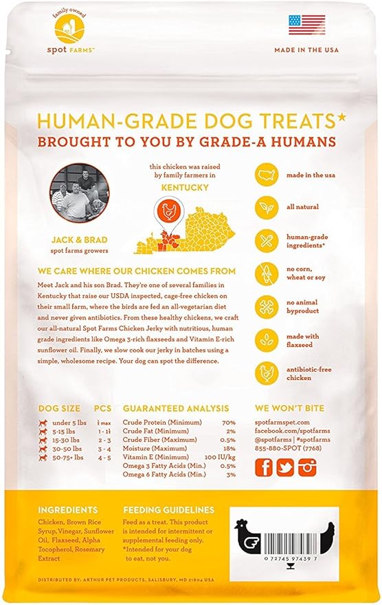 Spot Farms All Natural Human Grade Dog Treats, Chicken Jerky with Flaxseed and Vitamin E, 12.5 Ounce