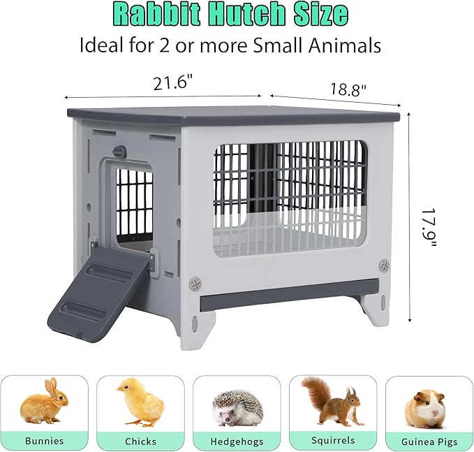 Plastic Rabbit Hutch for Indoor & Outdoor, Featuring Urine Barrier and Pull-Out Tray, Pet Habitat for Small Animals, Rabbit Cage Easy Cleaning and Assembly
