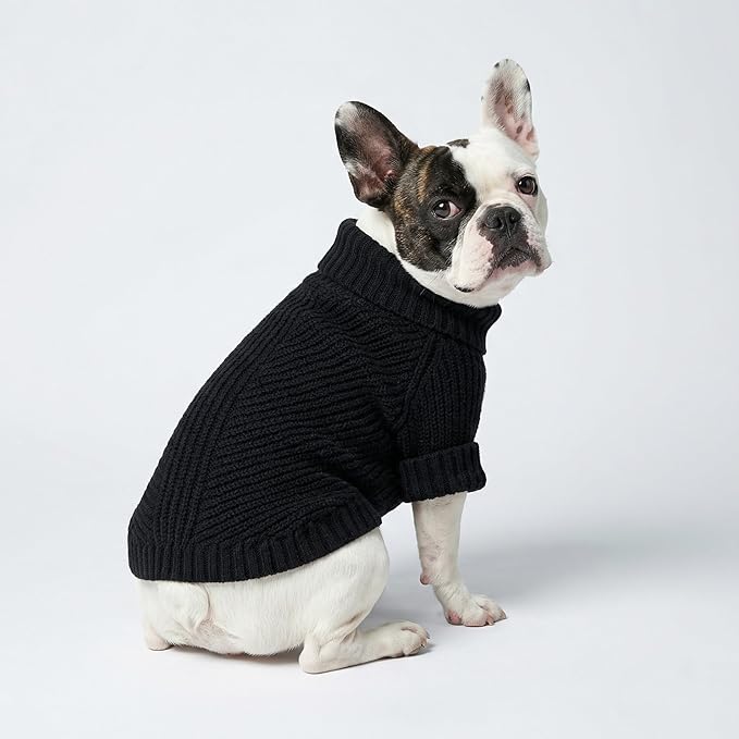 Fitwarm Dog Turtleneck Sweater, Thermal Knitted Pet Coat, Dog Winter Clothes for Small Dogs, Cat Apparel, Black, XS