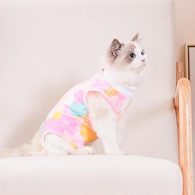 PUMYPOREITY Cat Recovery Suit for Female Surgery, Spay Alternative to Cone of Shame, Surgical Suit for Skin Diseases and Abdominal Wound, Purple, L