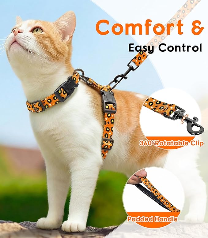 Halypet 2-Pack Cat Harness and Leash Set, Escape Proof 3-in-1 Adjustable Harness for Cats, Soft Lightweight, Easy On & Control for Walking, Travel & Outdoor Use, Vibrant Leopard Orange, Medium