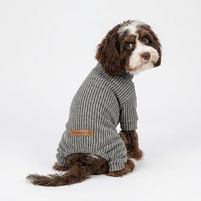 Fitwarm Mock Neck Knitted Dog Pajamas, Warm Winter Clothes for Small Dogs Boy Girl, Pet Pjs, Grey, Small