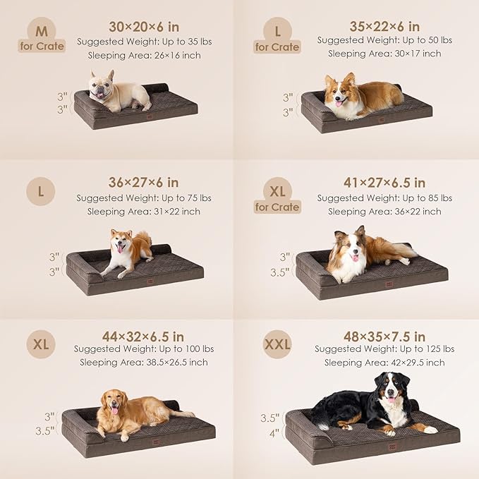 EHEYCIGA Extra Large Dog Bed Othorpedic, Memory Foam XL Dog Bed with Washable Removable Cover, Waterproof Pet Sofa Couch XLarge Size Dogs with Nonskid Bottom, 44x32x6.5, Brown