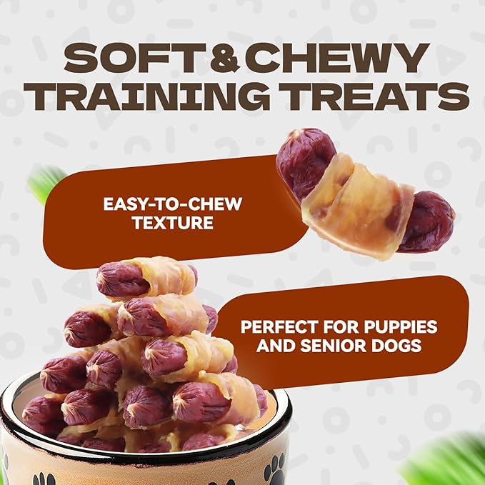 Chicken Jerky Wrapped Duck Sausage Dog Treats, Rawhide Free Soft Dog Chews High Protein Training Treats for Senior Small Medium Large Breed 8oz/226g