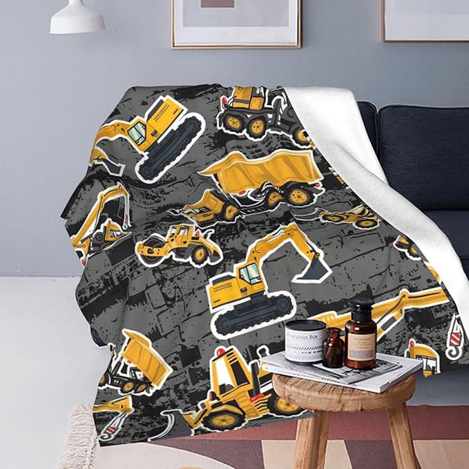 Construction Blanket, Excavator Throw Blankets, Construction Truck Gifts for Boys Girls Men Women Lover Adult Cozy Fleece Flannel Bedding Stuff Plush for Couch Sofa Bed Decor 50"X40"