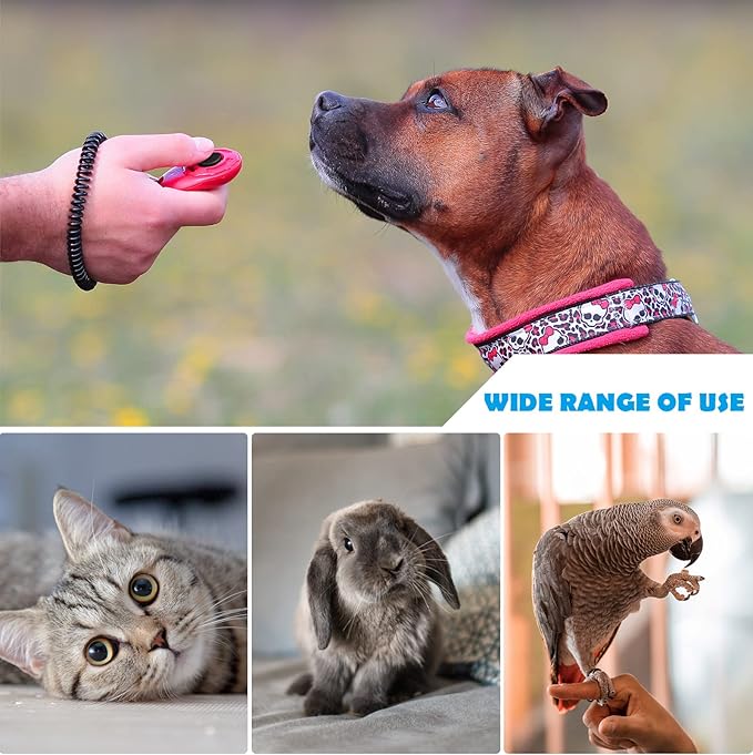 Dog Training Clicker with Wrist Strap - OYEFLY Durable Lightweight Easy to Use, Pet Training Clicker for Cats Puppy Birds Horses. Perfect for Behavioral Training 2-Pack (Red and Blue)