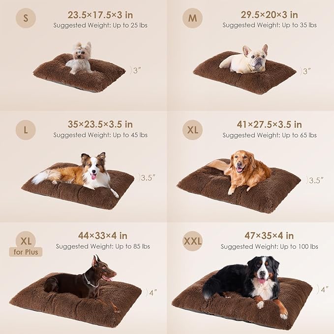 EHEYCIGA Fluffy XXL Dog Crate Pad, Plush Faux Fur Crate Bed for Extra Large Dogs, Calming Anti Anxiety XXL Dog Bed, Washable Warm Mat with Non-Slip Bottom, Coffee