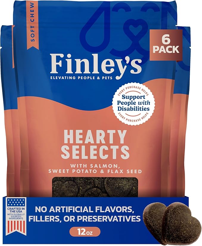 Finley's Salmon Hearty Bites, Soft & Chewy Treats for Dogs, Nutrient Packed, Sweet Potato & Flax Seed,12oz, 6 Pack