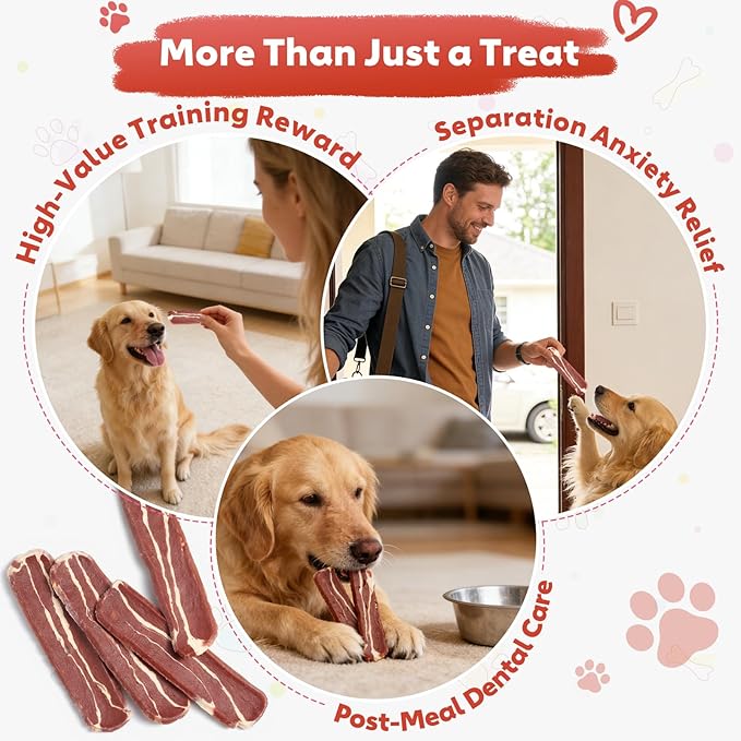 Beef Jerky Dog Treats, Made with Real Beef Chewy Steips for Aggressive Chewers High-Protein Training Treats for Teeth Cleaning, 5.89 oz