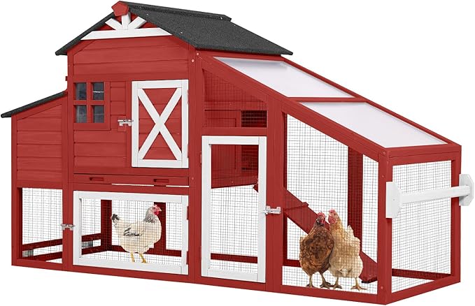 Aivituvin Chicken Coop Mobile Chicken House on Wheels Expandable Wooden Poultry Cage with Large Nesting Box Leakproof Pull-Out Tray Rabbit Hutch Bunny Cage,UV-Resistant Roof