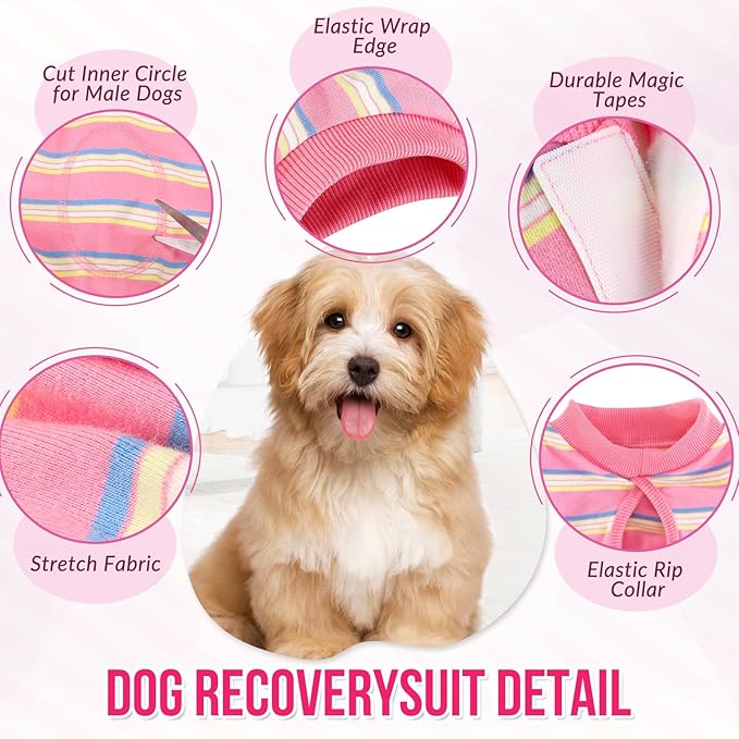 Lukovee Recovery Suit for Dogs, Onesie Surgery Recovery Suit for Female Male Dogs, Abdominal Wounds Cone E-Collar Alternative Prevent Licking Spay Recovery Suit (Pink Stripes,XL)