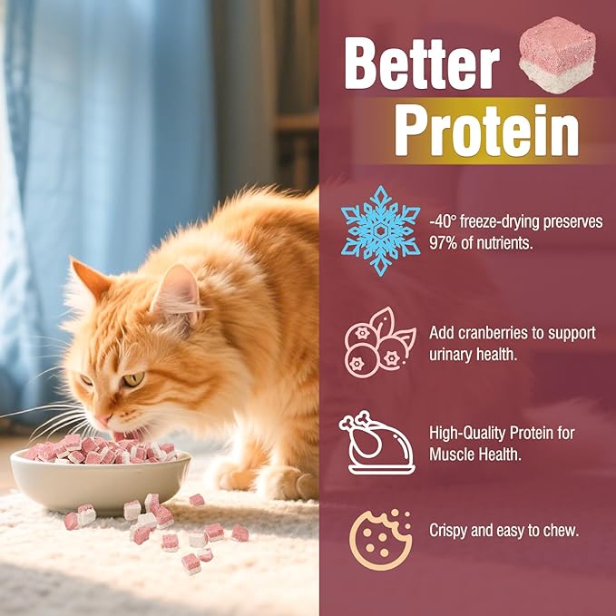 Freeze Dried Chicken Cat & Dog Treats with Cranberry, Natural Ingredient High Protein Training Treats or Food Topper, Rich in Antioxidants for Skin & Coat Health, Grain Free & Natura (1.75 Ounce)