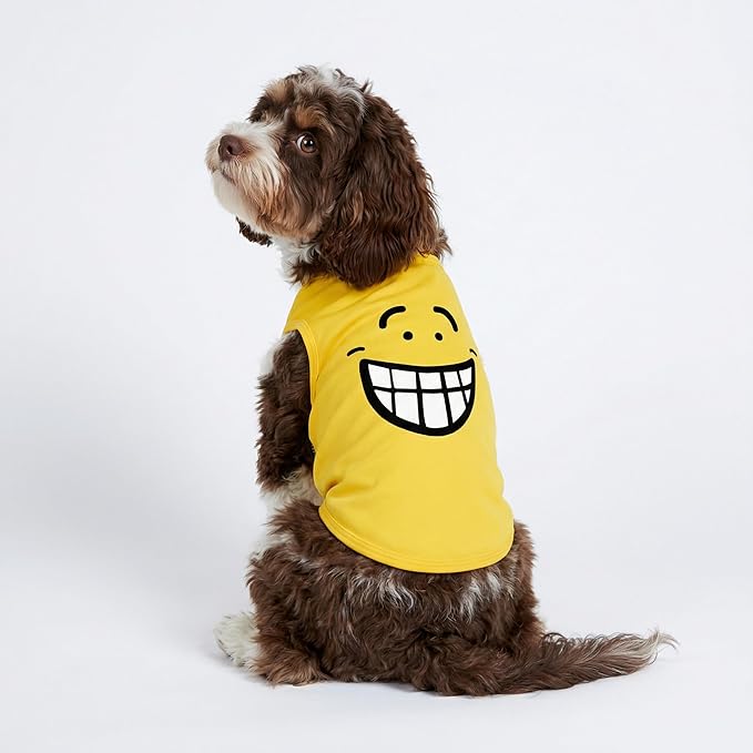 Fitwarm 2 Pack Happy Scary Expression Dog Shirt, Funny Clothes for Small Dogs Boy Girl, Pet Outfit, Yellow, Purple, Medium