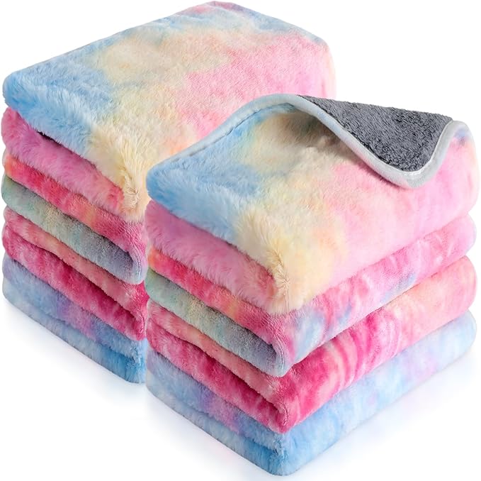 Tudomro 8 Pcs Guinea Pig Blankets Washable Small Pet Fleece Bedding Cage Liners Double Sided Pet Reusable Sleep Mat Pad Cover for Ferret Chinchilla Furniture Protection(Tie Dye,12 x 12 Inch)
