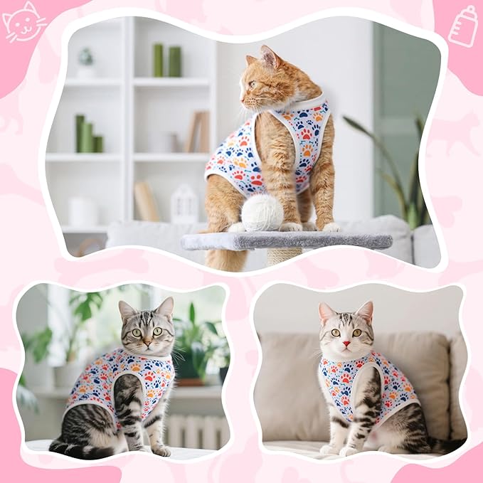 Coppthinktu Cat Recovery Suit Female Cats Onesie for Cats, Breathable Cat Surgery Suit for Surgical Abdominal Wounds Skin Diseases, Cute Kitten Spay Recovery Suit E-Collar Alternative Anti Licking
