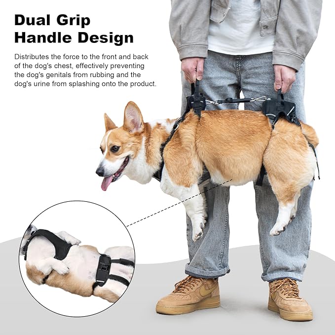 Dog Lift Harness, Dog Lift Sling Carrier with Handle & Shoulder Sling, Support Harness for Rear Back Legs Helps,Disabled,Arthritis,Joint Injuries,Paralysis Up Stairs（Black,Large）