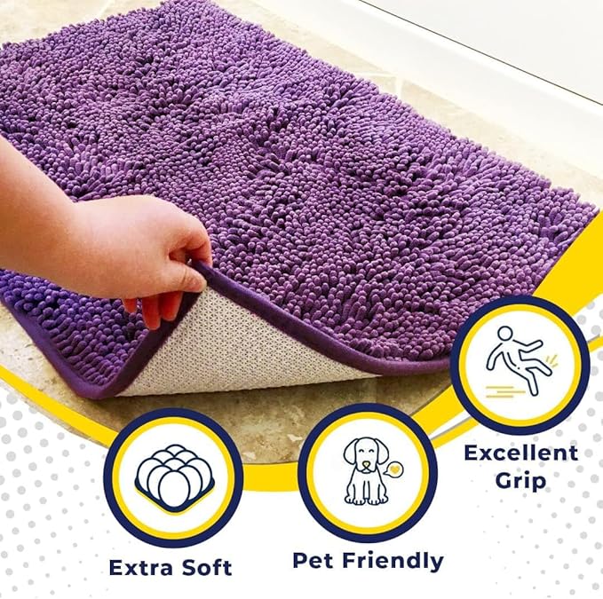 Muddy Mat® | Super Absorbent Door Mat Indoor, Microfiber Quick Dry Chenille Entryway Rug, Non-Slip Front Door Mat, Indoor Mats for Entryway, Machine Washable Pet Rug, Purple 24"x60"