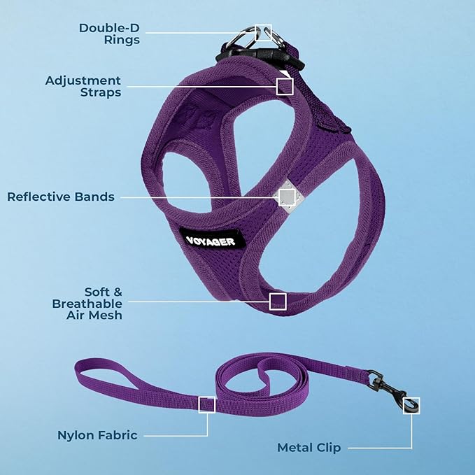 Voyager Step-in Pet Harness - All Weather Mesh, Adjustable Step in Harness for Cats and Dogs by Best Pet Supplies - 307S Purple, S