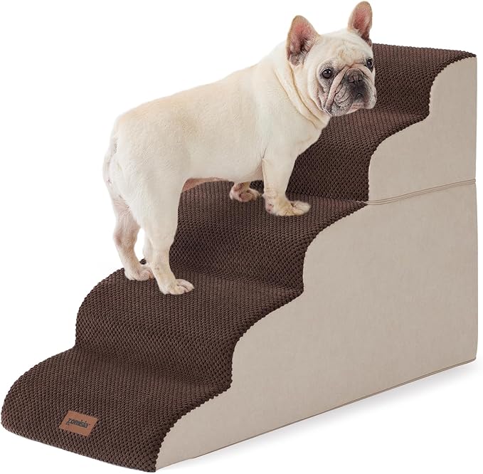 ZOMISIA Dog Stairs for High Beds - Pet Stairs Ramp for Couch, 35D Foam Dog Steps for Small to Large Pets, with Non-Slip Bottom Brown, 5 Steps