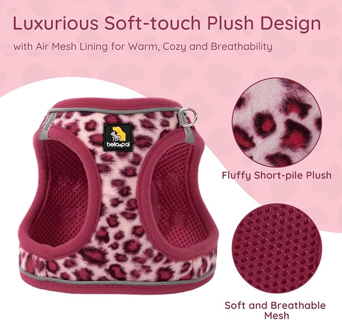 BELLA & PAL Step in Vest Harness for Small and Medium Dogs, No Pull Small Dog Harness with Leash Set, Comfortable Air Mesh Dog Vest Harness with Reflective Strip (Pink Leopard, XXS)
