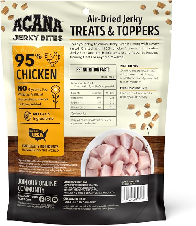 ACANA Jerky Bites Dog Treats Poultry Recipe, 6oz Bag