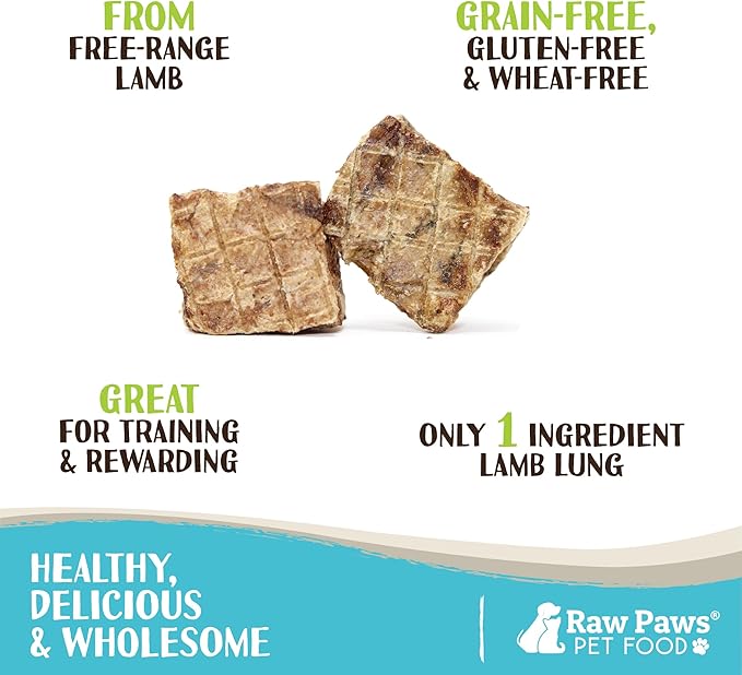 Raw Paws Lamb Lung Treats for Dogs (8-Ounce) - Packed in USA - Free Range Dehydrated Lamb for Dogs - Crunchy Natural Bites - Dog Treat Training Lung Filets