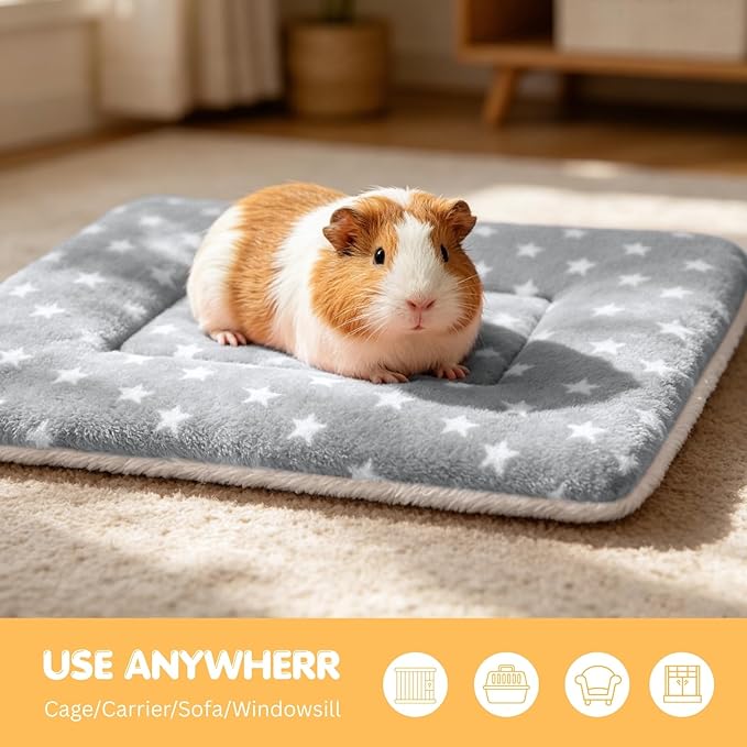4 Pack Rabbit Bed Mat, 14" x 11" Soft Fluffy Flannel Small Pet Blanket, Washable Sleeping Pad for Guinea Pigs, Bunnies, Star Print - Grey