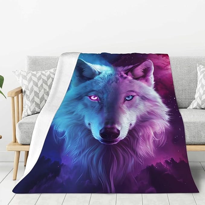 Wolf Blanket, Wolves Decor Throw Blankets, Wolf Gifts for Men Boys Girls Women Lover Adult Cozy Fleece Flannel Bedding Stuff Animal Plush for Couch Sofa Bed 80"X60"