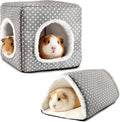Guinea Pig Hideout, Dwarf Rabbit Bed with Play Tunnel, Washable Fleece House for Dwarf Bunnies, Chinchillas, Hedgehogs, Small Animal Cage Accessories Gray Dot