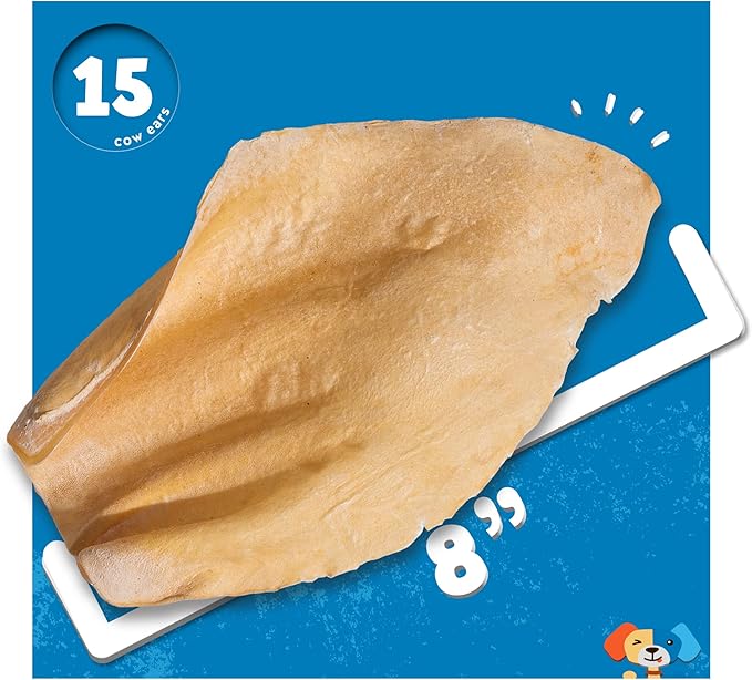 Jack&Pup Cow Ears for Dogs - White Whole Cow Ears, All Natural Single Ingredient, High Protein, Pig Ear and Rawhide Alternative Dog Treats - Cow Ears for Small and Large Dogs (15 Pack)