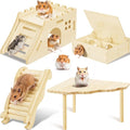 BreezeHug 4 Pcs Hamster Platform Hideout Wooden Tunnel Ladder Playhouse Hamster Game Climbing Toy with Platform Cage Accessories for Small Pets Dwarf Syrian Mice Degus Gerbils Squirrel(Castle)