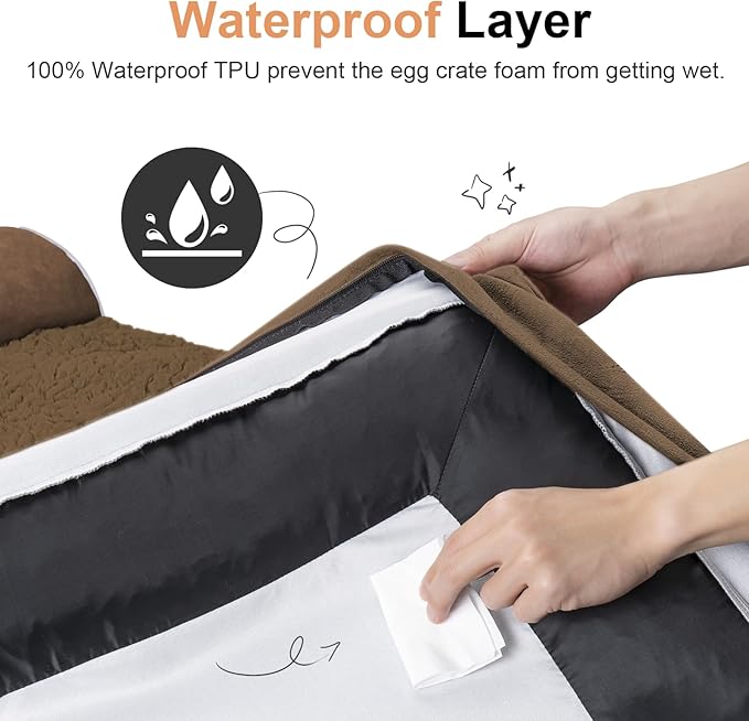 Medium Large Dog Bed Orthopedic Washable: Beds Bolster Medium Large Sized Dog Bed Egg Crate Foam Couch Sofa Waterproof with Removable Cover - Dark Coffee