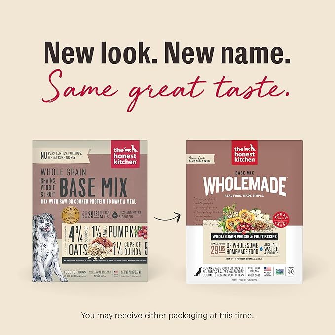 The Honest Kitchen Human Grade Wholemade™ Dehydrated Dog Food, Whole Grain, Veggie & Fruit Base Mix Dog Food (Just Add Protein), 7 lb (makes 28lbs)
