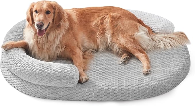 JOEJOY XL Orthopedic Dog Beds Large Sized Dog, Extra Large Washable Waterproof Oval Large Dog Bed with Removable Cover, Egg-Crate Foam Pet Bed with Bolster & Non-Skid Bottom, Light Grey, 42''x31''