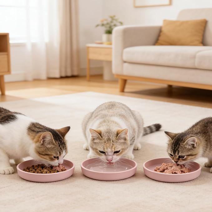 Silicone Dog Bowl Shallow Cat Food Bowls, 6 Inch Wide Cat Bowls Whisker Friendly, No Spill Less Mess Dog Plates for Dry and Wet Food, Set of 2 Puppy Bowls for Small Dogs and Cats