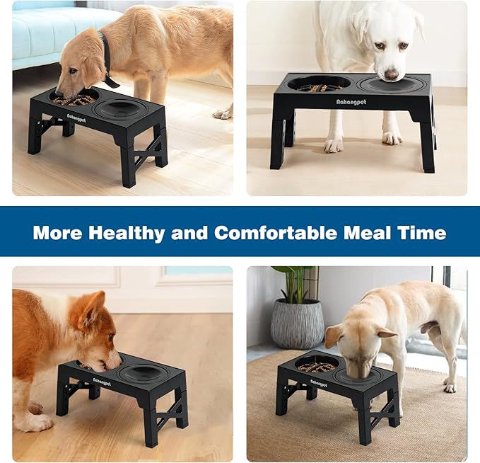 2-in-1 Elevated Slow Feeder Dog Bowls for Food and Water, 5 Heights Adjustable Raised Dog Bowls, Non-Slip, No Spill, for Small Medium Large Dogs and Cats(Black)