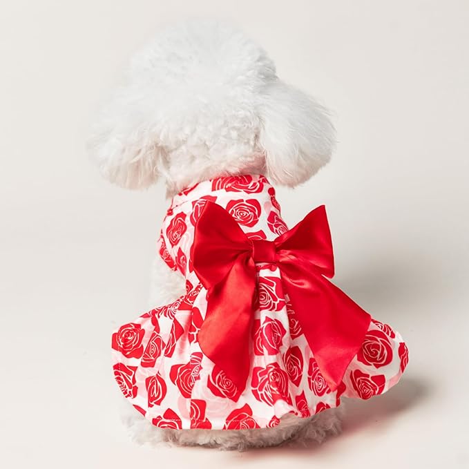 PUPTECK Dog Wedding Dress Outfit Puppy Cute Small Dogs Clothes,Rose,S