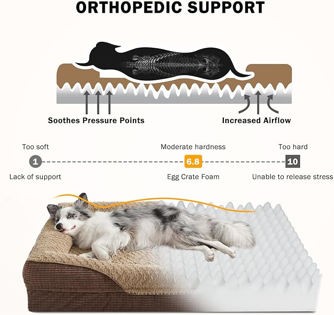 INVENHO Orthopedic Dog Beds Large Sized, XL Washable Egg-Crate Memory Foam Dog Couch with Washable Removable Cover, Waterproof Lining and Nonskid Bottom