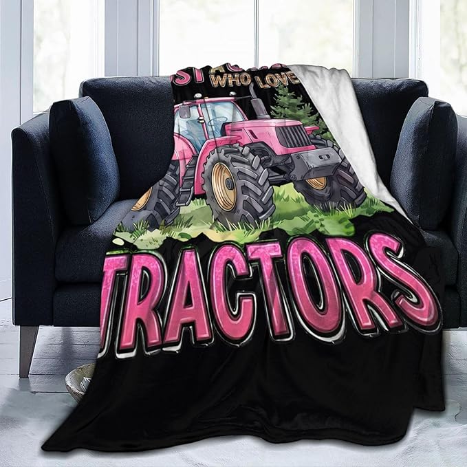 Just A Girl Who Love Tractors Blanket Pink Tractor Decor Throw Blanket Gifts for Girls Boys Super Warm Soft Plush Fleece Flannel Blanket Winter Couch Bedding Blanket for Adults Kids Women Men 60"X50"