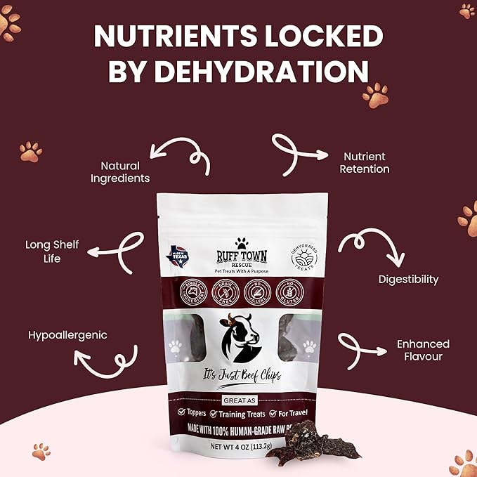 Beef Chips | 100% Single-Ingredient Beef Jerky Dog Treats | Healthy, Natural Treats for Dogs | High-Protein, Grain-Free, Ideal for Training & Sensitive Stomachs | Made in Texas, 4oz