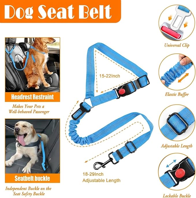 No Pull Dog Harness, Collar & Leash Set | Includes Dog Seat Belt, Collapsible Bowls & Poop Bag Dispenser. Ideal for Training, Walking, Hiking. Fits Small to Large Dogs(Blue-S)