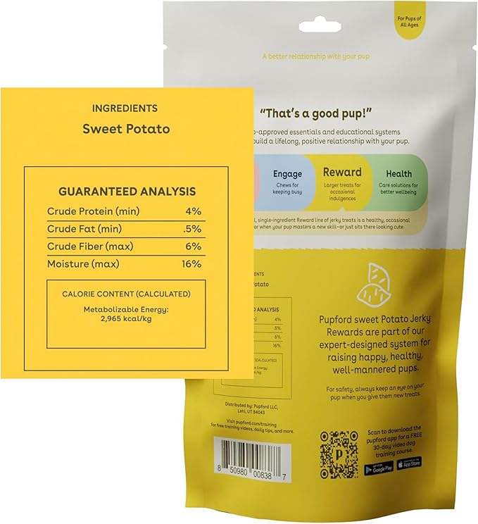 Pupford Crunchy Jerky Treats for Dogs & Puppies, Made in USA, Single Ingredient, No Fillers (Sweet Potato, 4 oz)