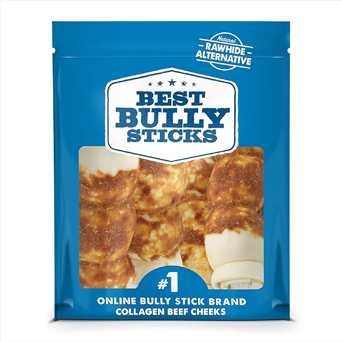 Best Bully Sticks Chicken-Wrapped Beef Cheek Treats - Large 4 Count (Pack of 1) - All-Natural, Collagen-Rich, Rawhide Alternative